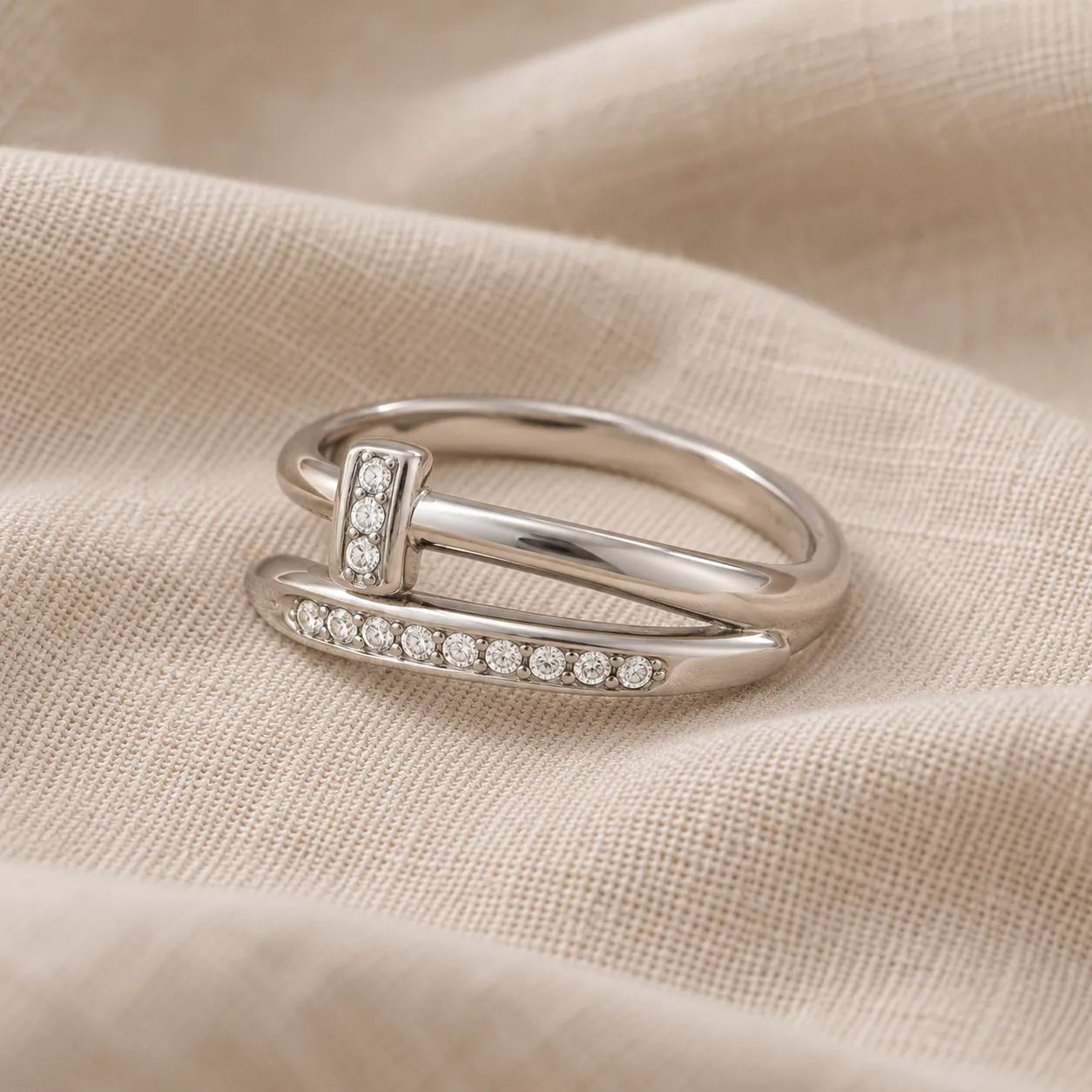 White Gold Zirconia Crossover Ring