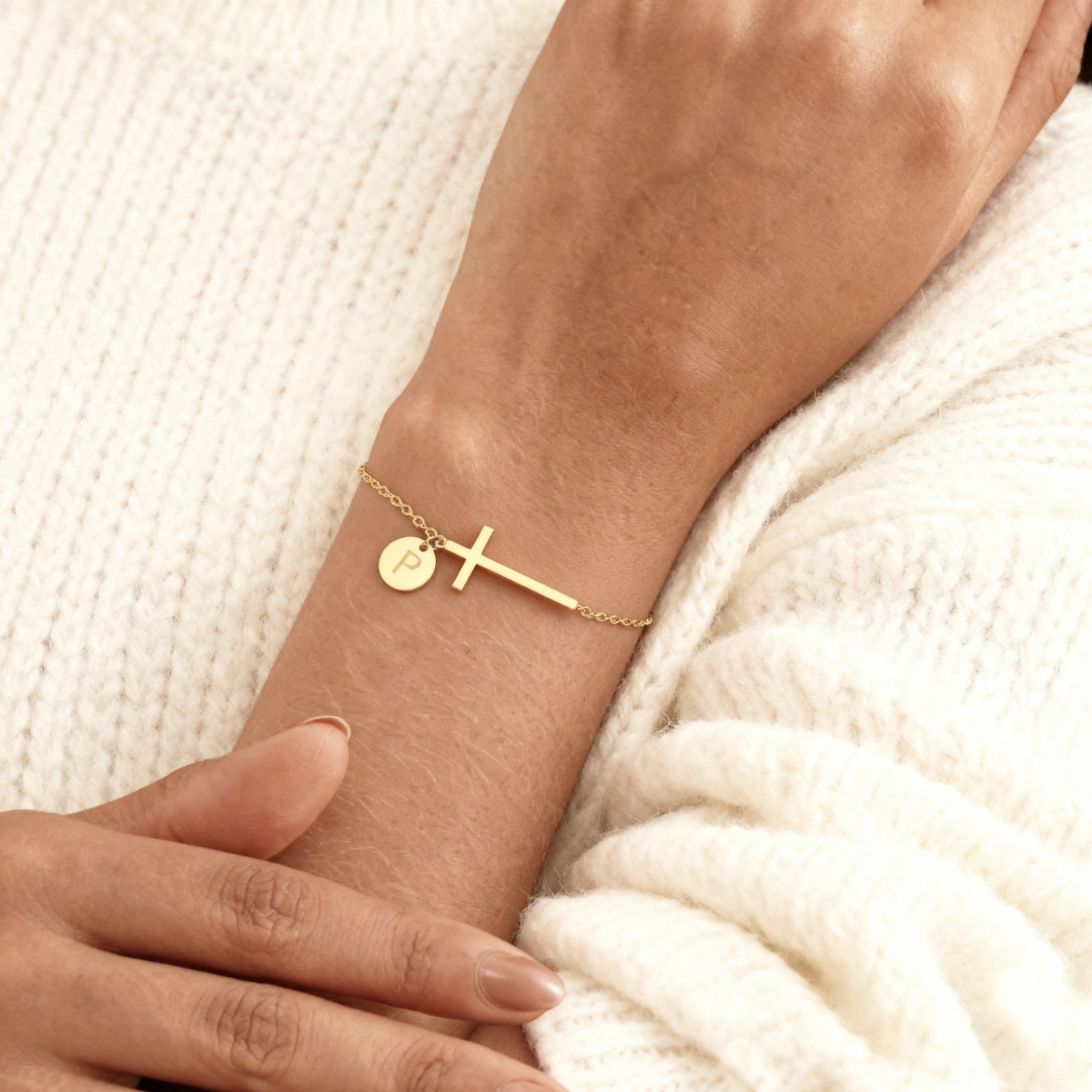 Cross Bracelet with Initial