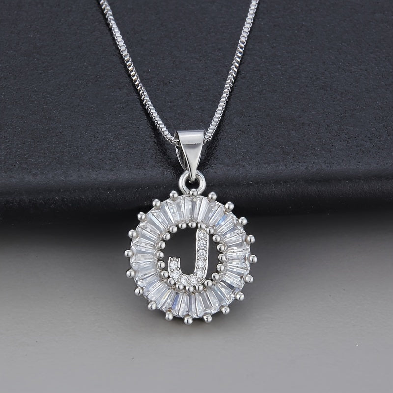 White Gold Initial Letter Zirconia Necklace