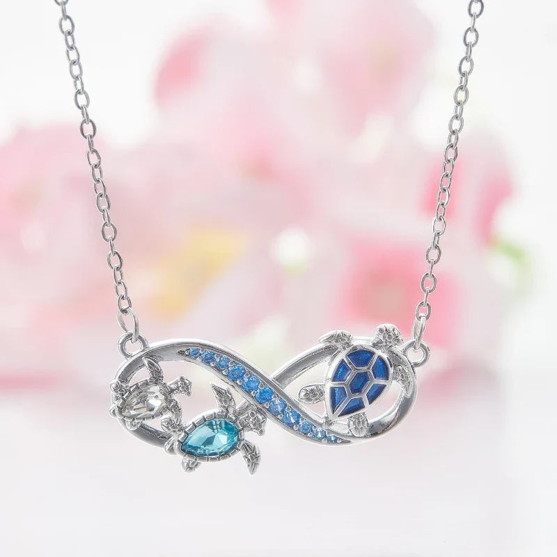 Infinity Turtle Necklace with Sparkling Crystals