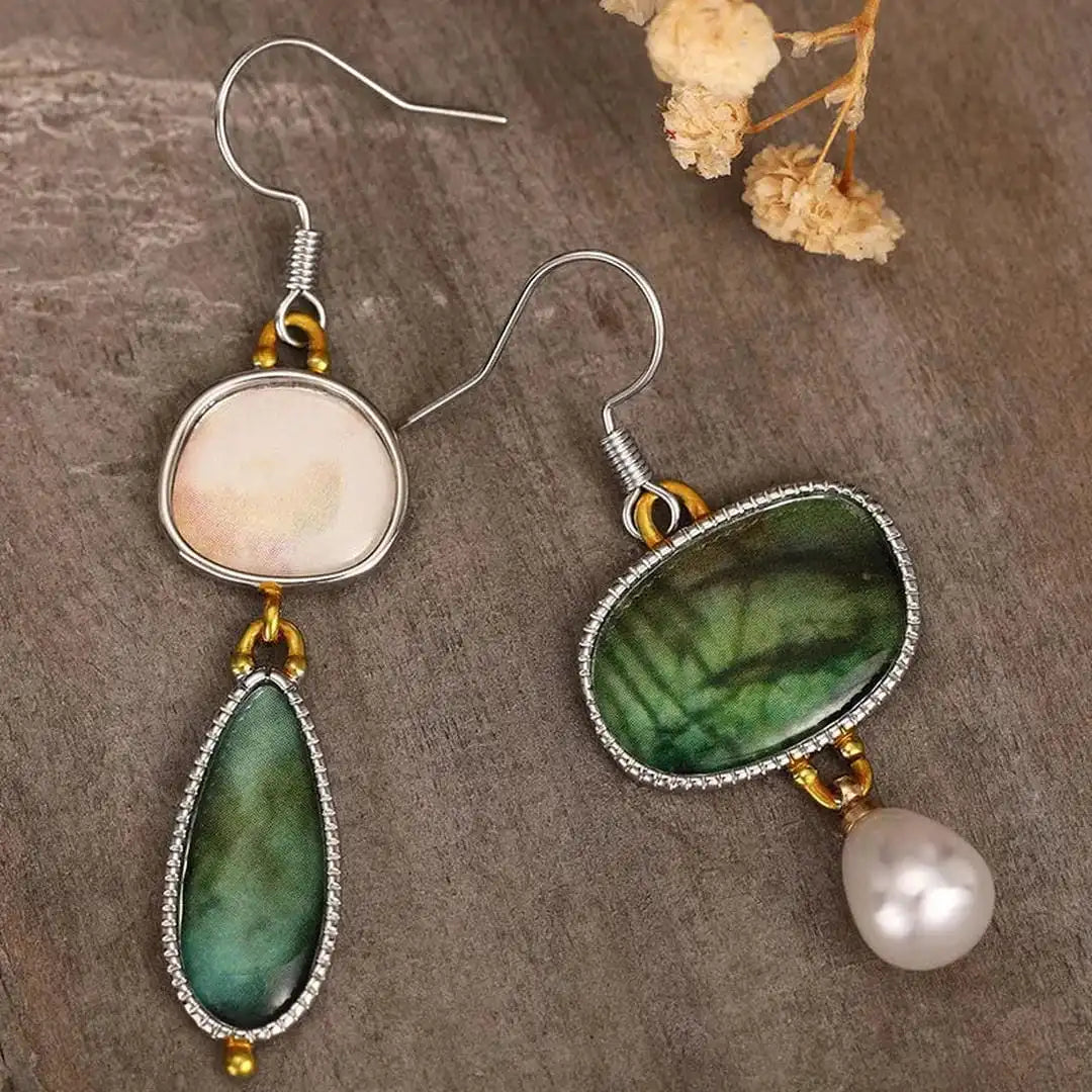 Vintage Green and White Stone Earrings