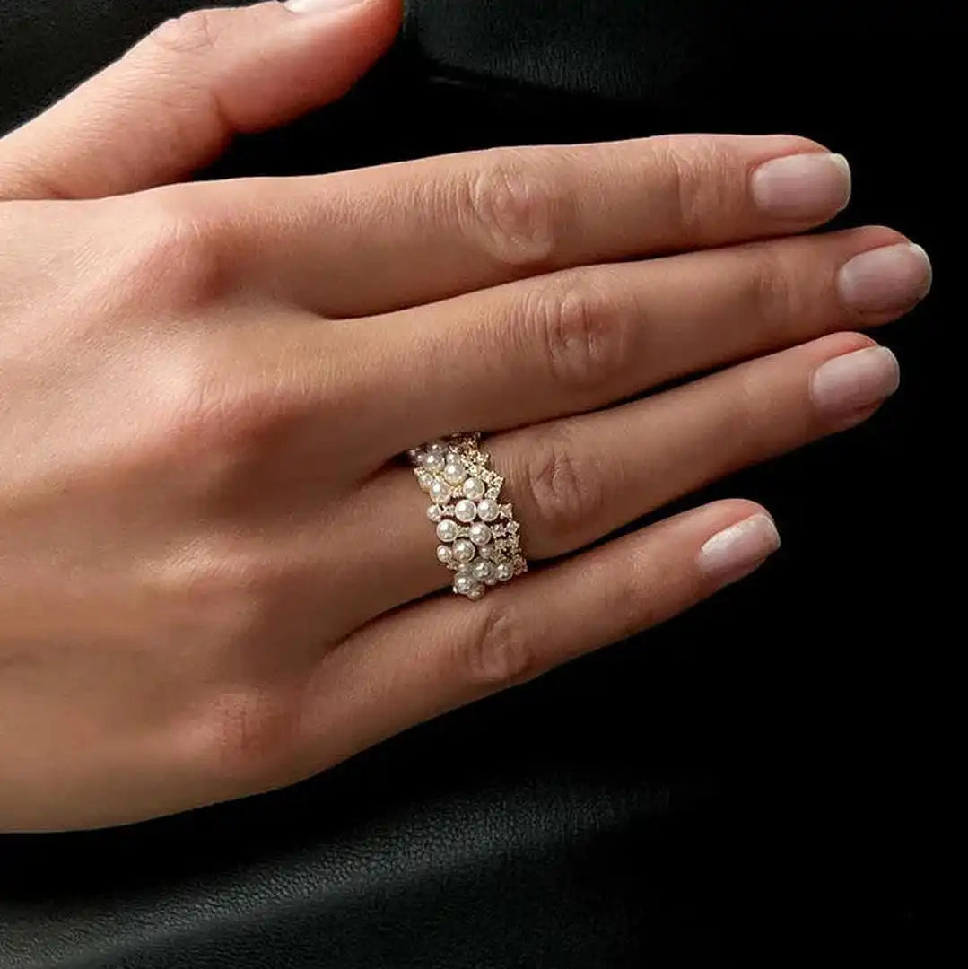 Vintage Adjustable Pearl Zirconia Ring
