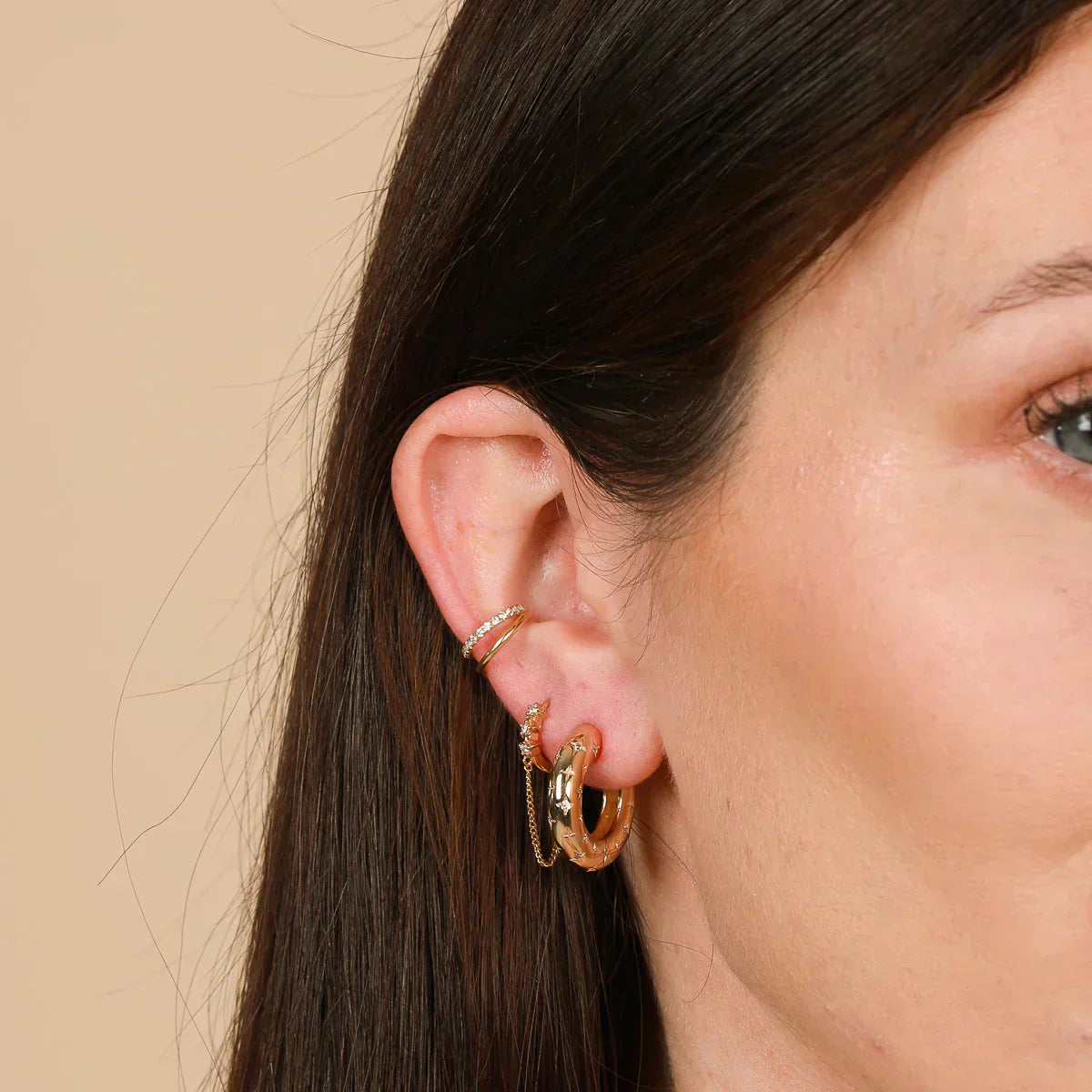 Gold Hoop Earrings in Cosmic Style