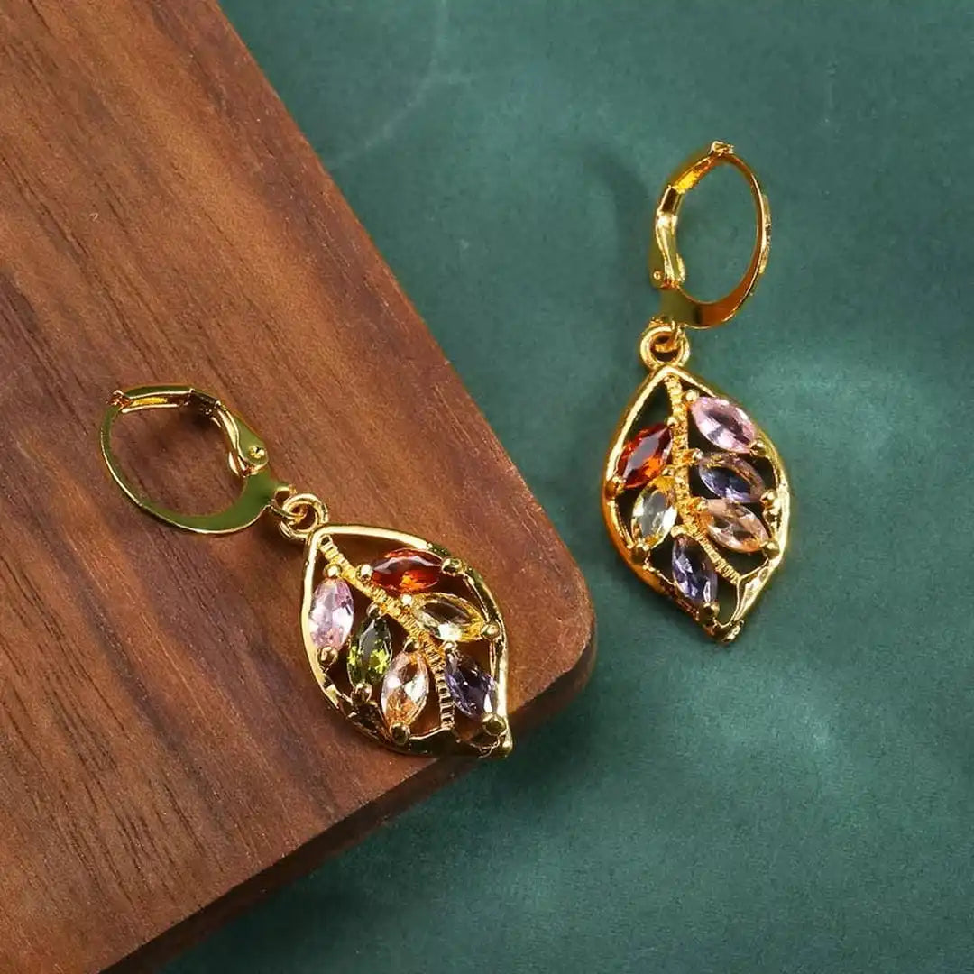 Vintage Gold Leaf Colorful Earrings