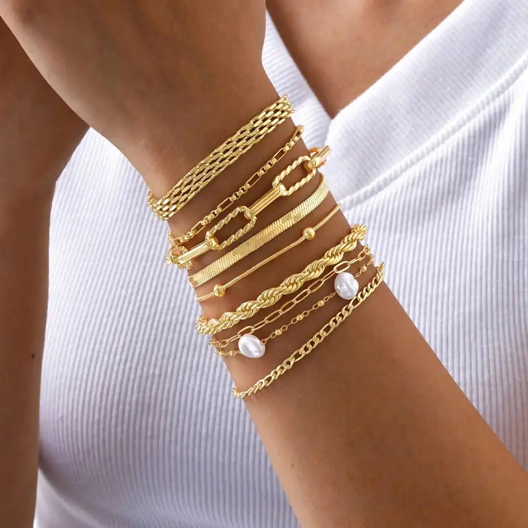 Stackable Bracelet Golden Pearl Set