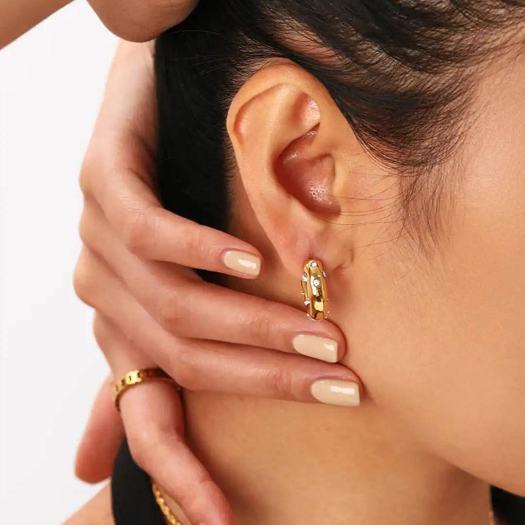 Shimmering Gold Zircon Circle Hoop Earrings