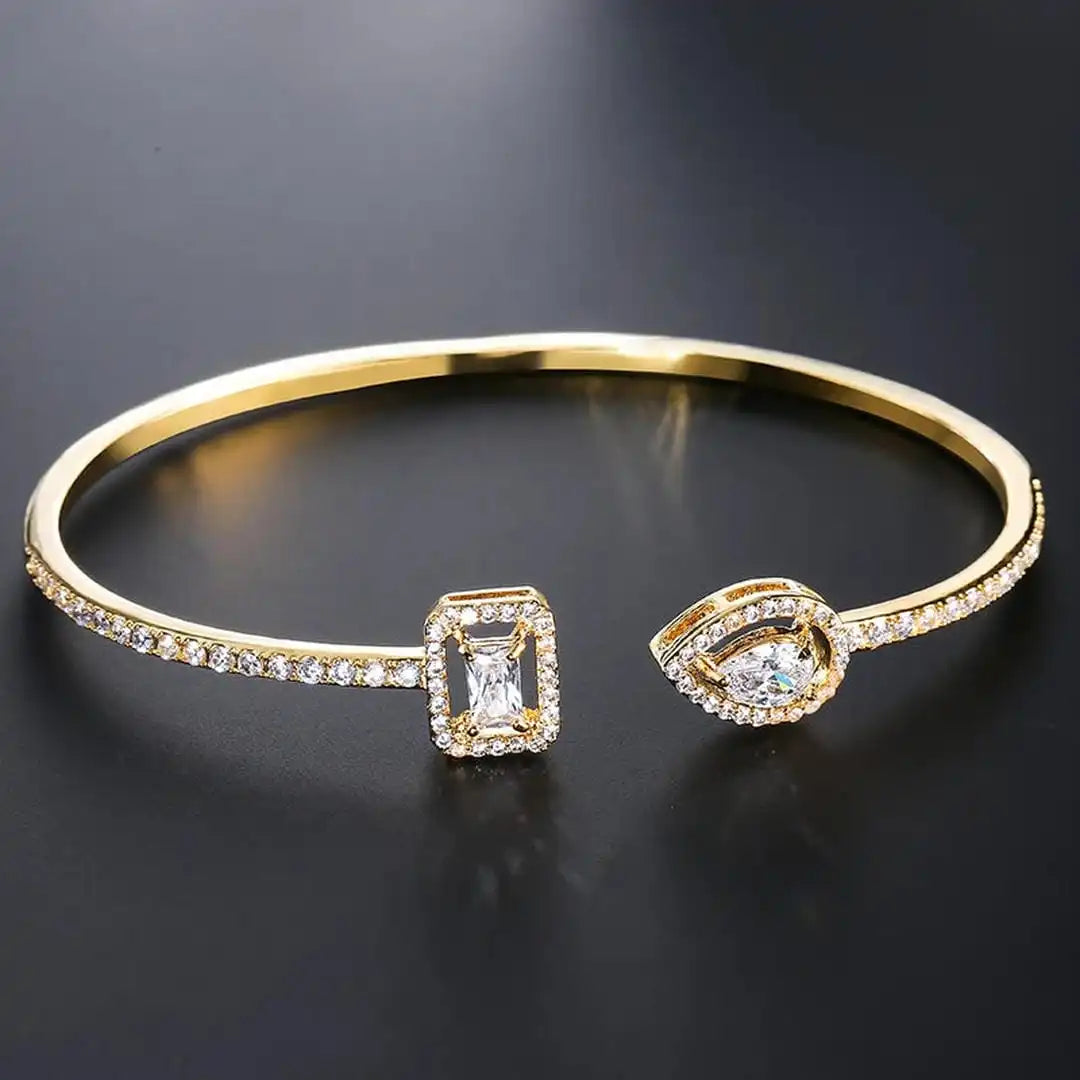 Two Stone Gold Open Cuff Bracelet