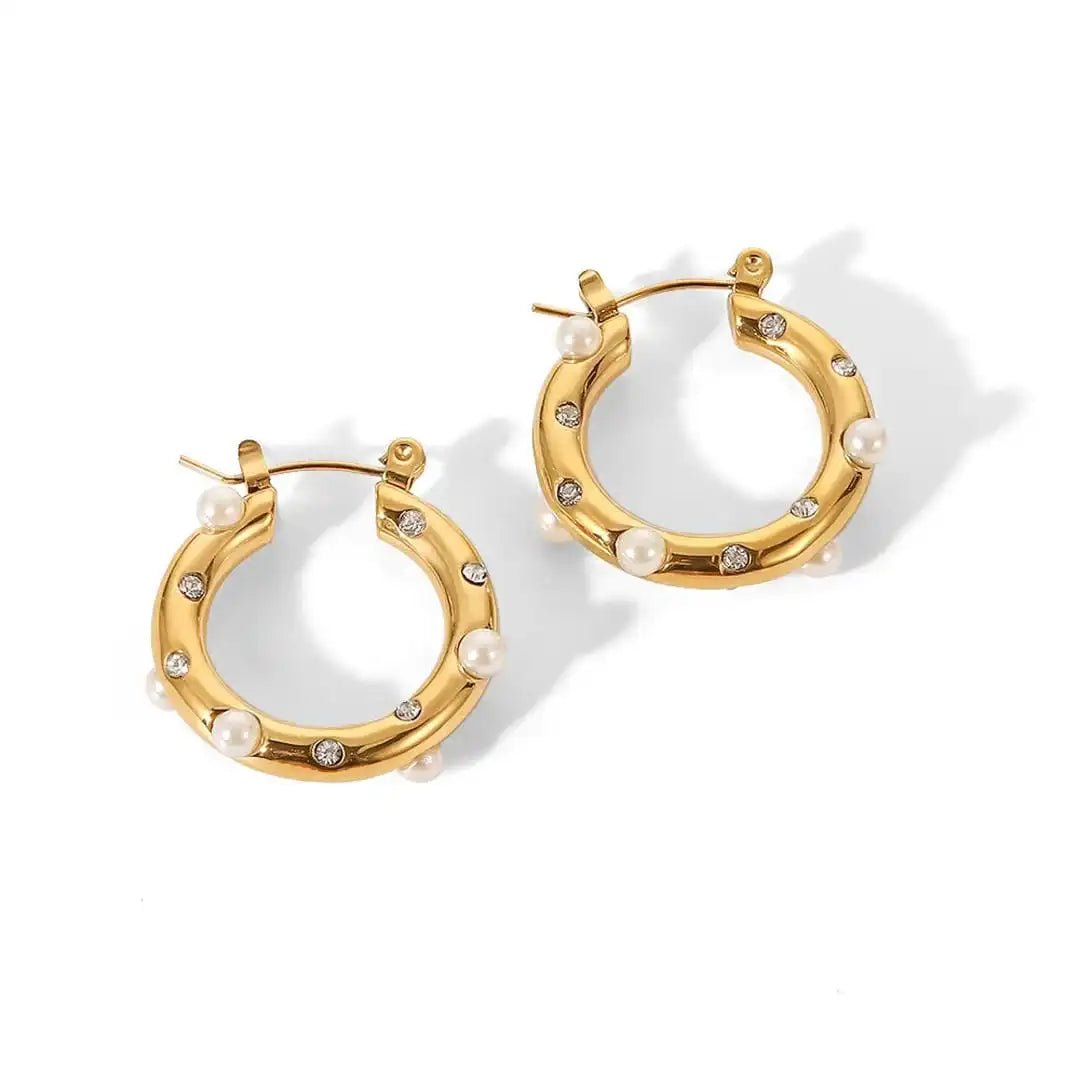 Shimmering Gold Zircon Circle Hoop Earrings
