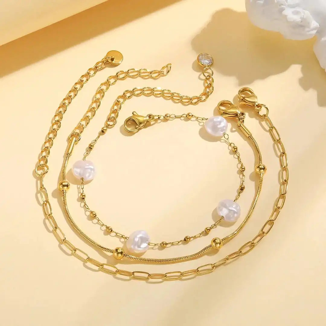 Stackable Bracelet Golden Pearl Set