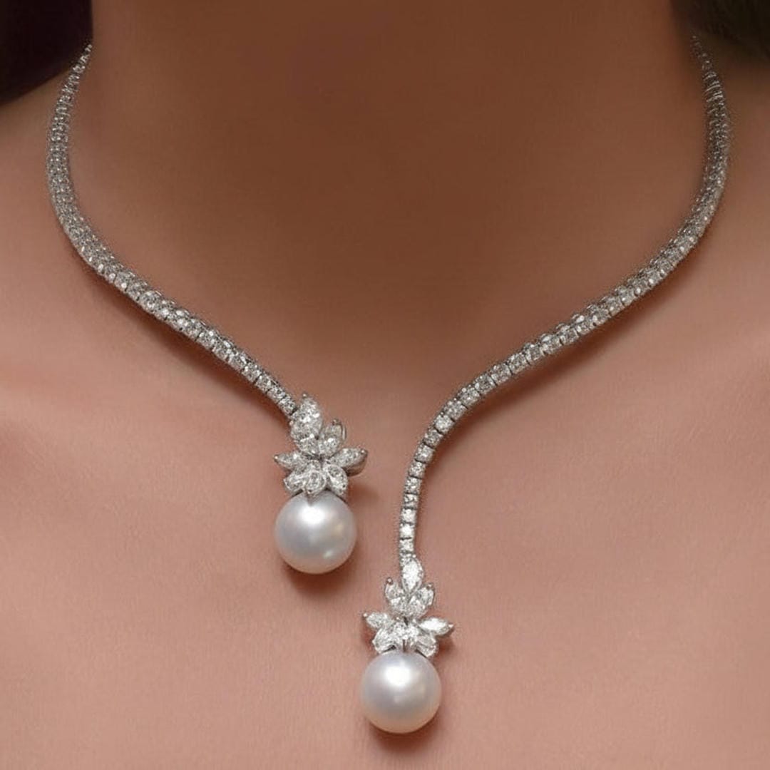 Open Design Round Pearl Sapphire Necklace