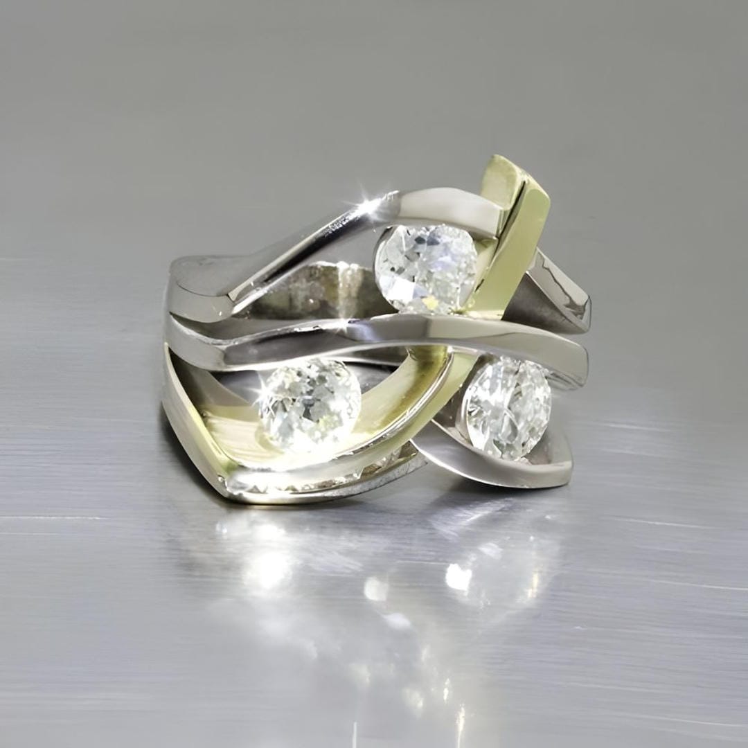 Vintage Zirconia Golden & Silver Ring