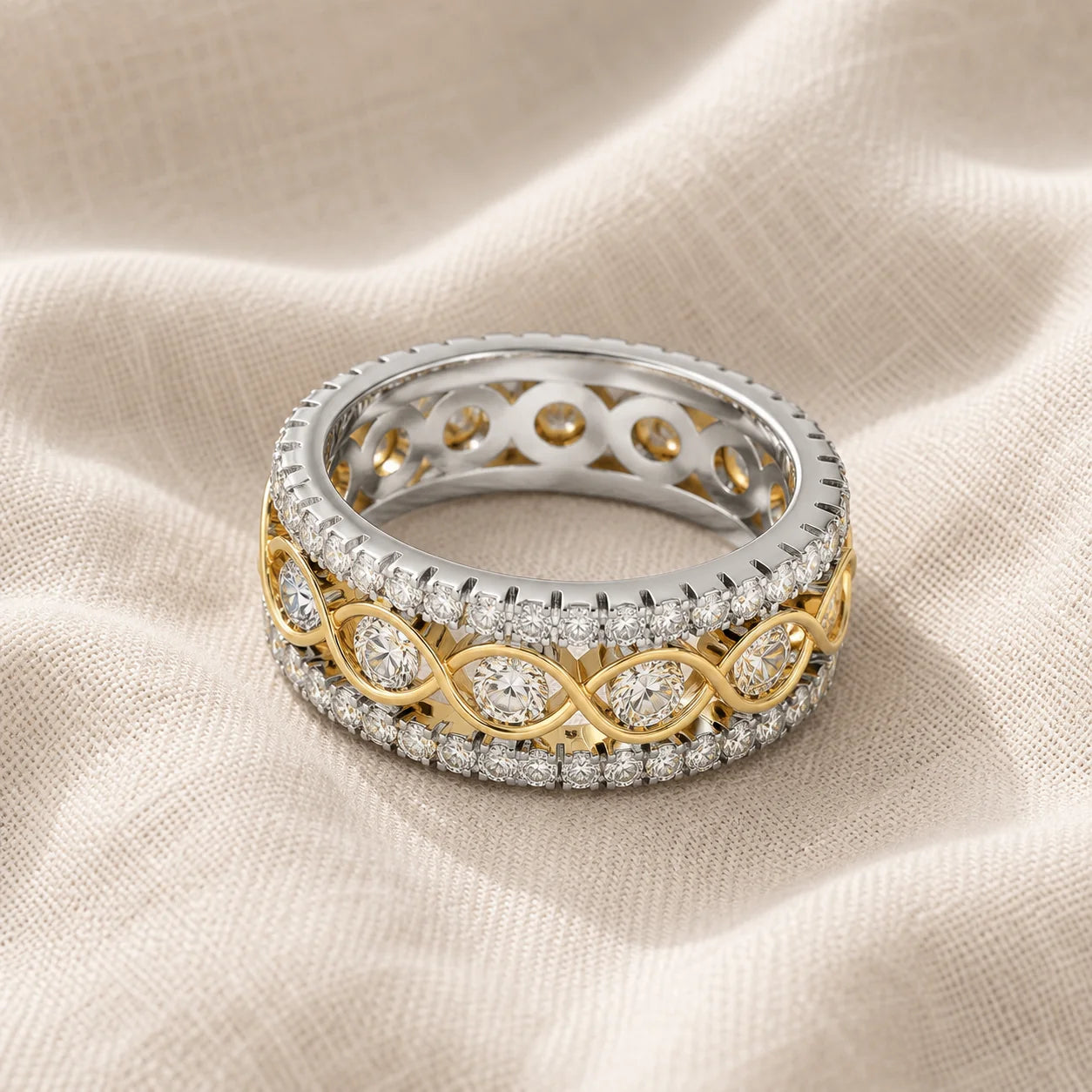 White Gold Double Row Zirconia Ring