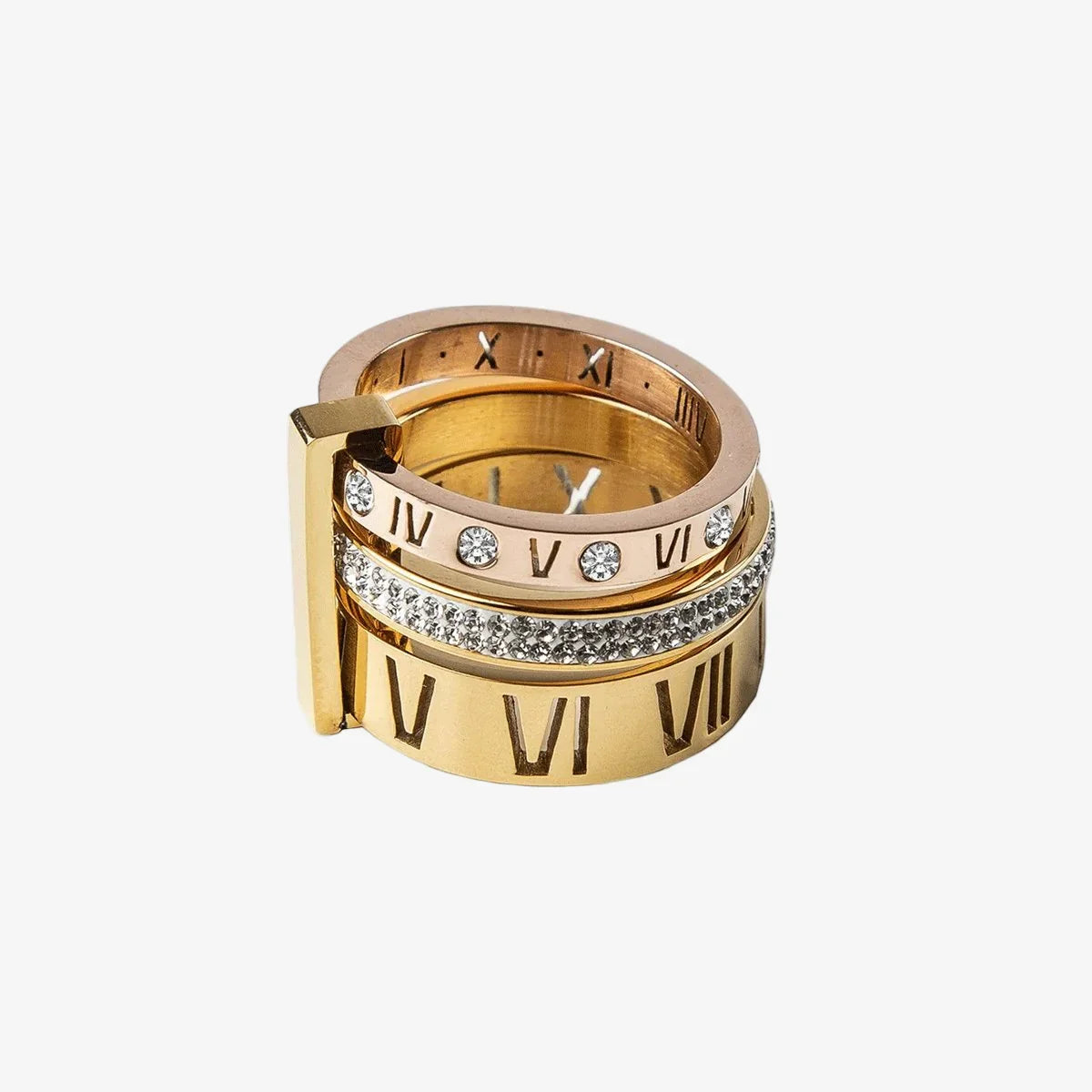 Triple Band Roman Numeral Ring 18K Gold Plated
