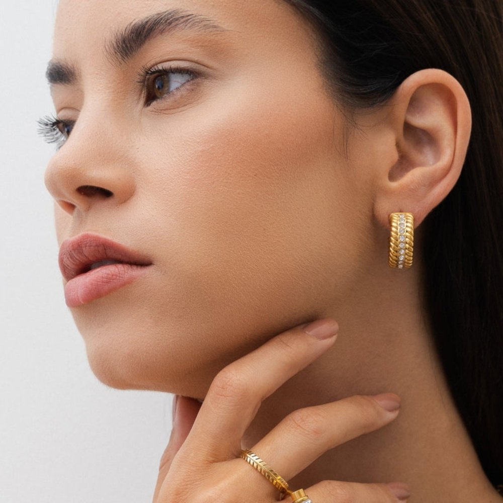Date Hoop Earrings 18K Gold Plated