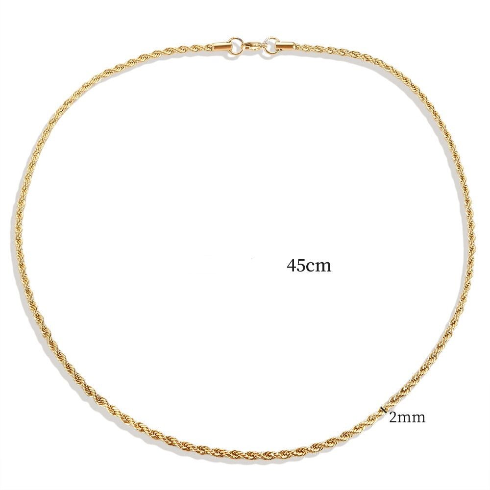 Twist Rope Chain Necklace 2mm 18K Gold Plated