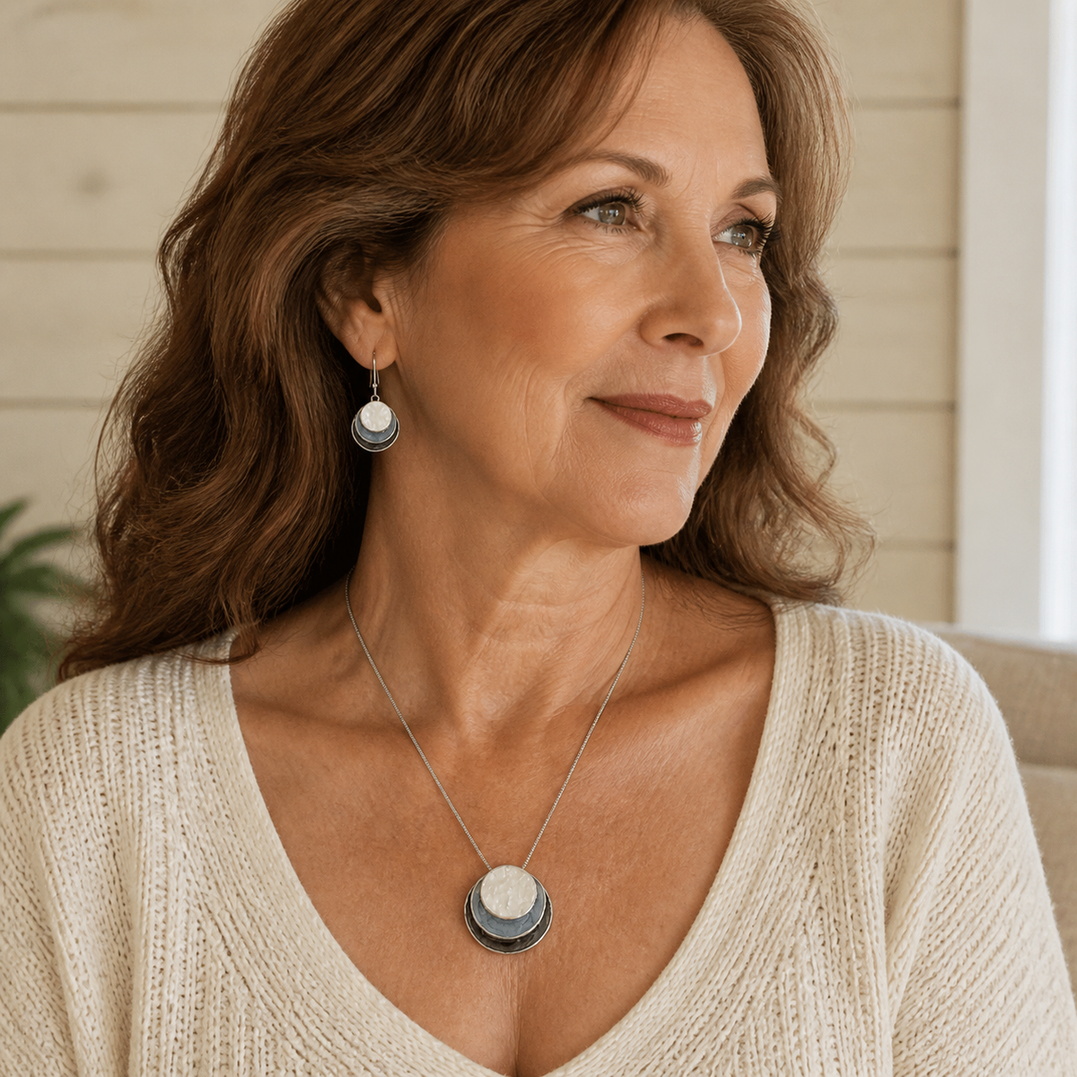 Elegant Layered Pendant Necklace & Earring Set