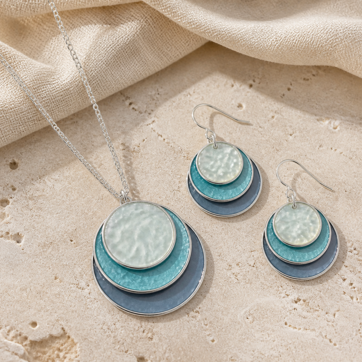 Elegant Layered Pendant Necklace & Earring Set