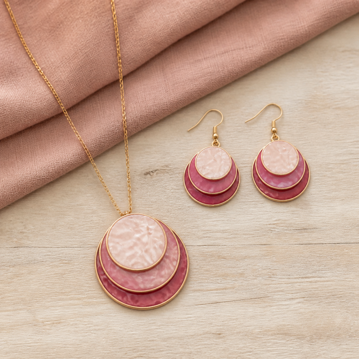 Elegant Layered Pendant Necklace & Earring Set