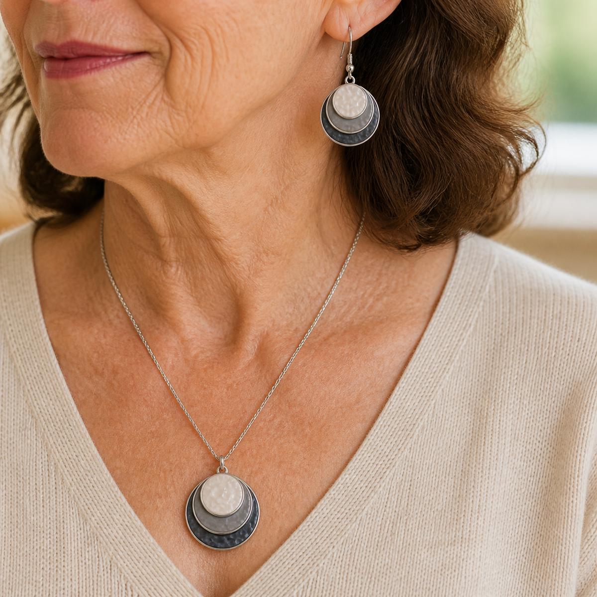 Elegant Layered Pendant Necklace & Earring Set