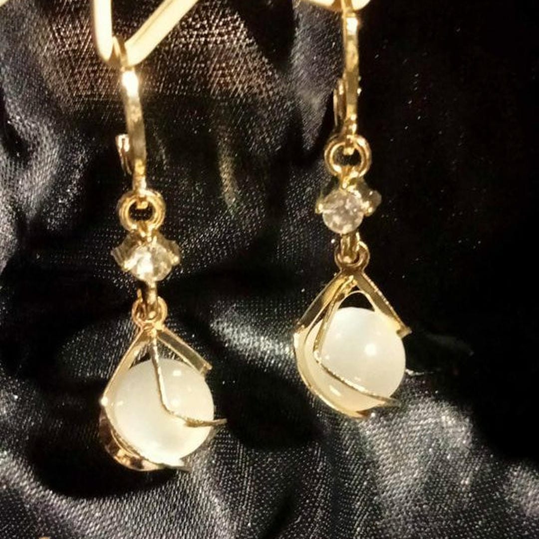 White Opal Dangle Earrings