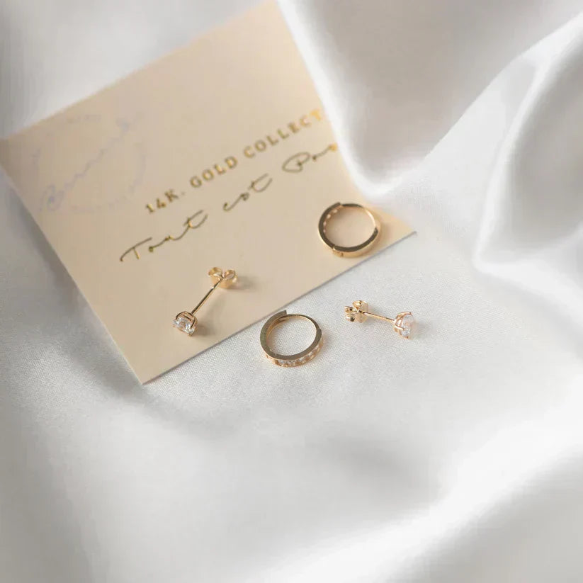 Gold Moon Earrings with Stone