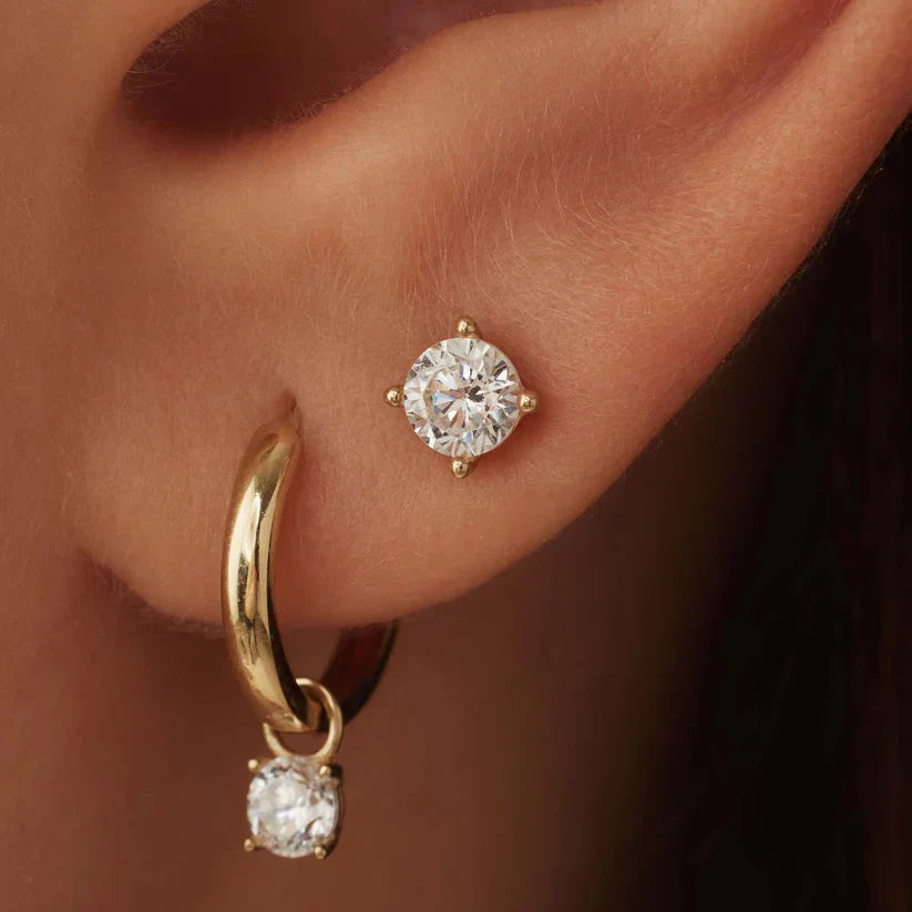 Gold Moon Earrings with Stone