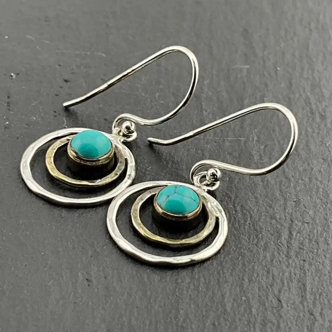 Boho Saturn Earrings Turquoise and Gold