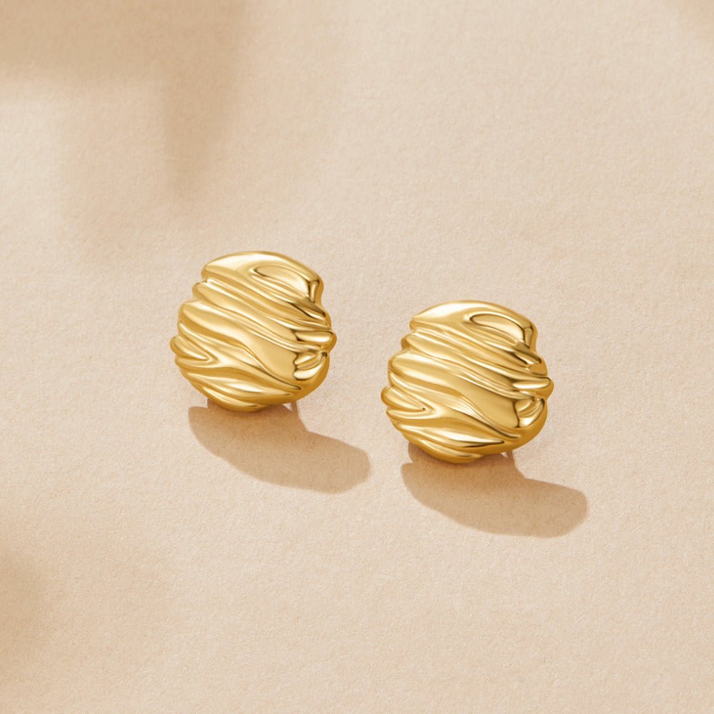 Lila Pleated Gold Button Earrings