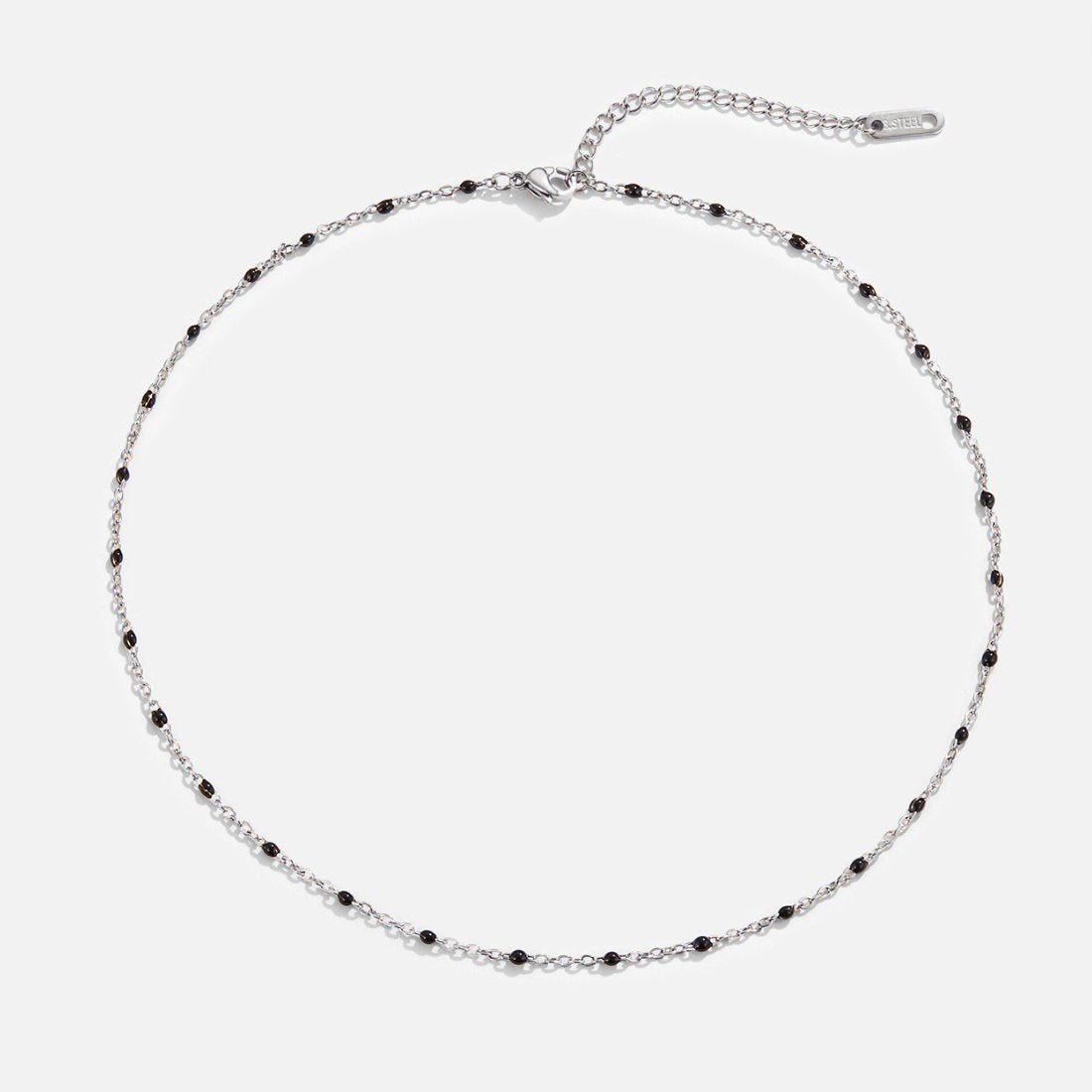 Mila Black Bead Silver Necklace