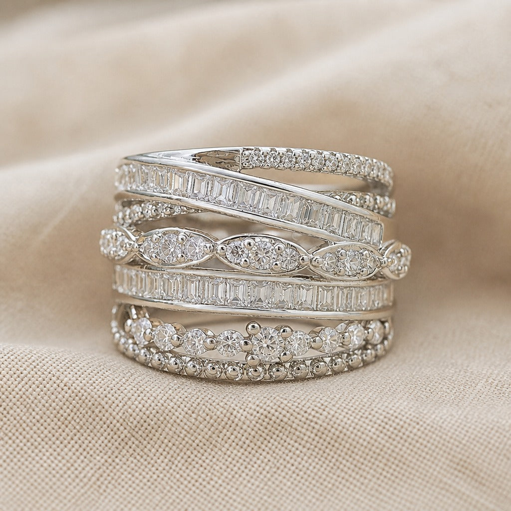 Vintage Layered Zirconia Silver Ring