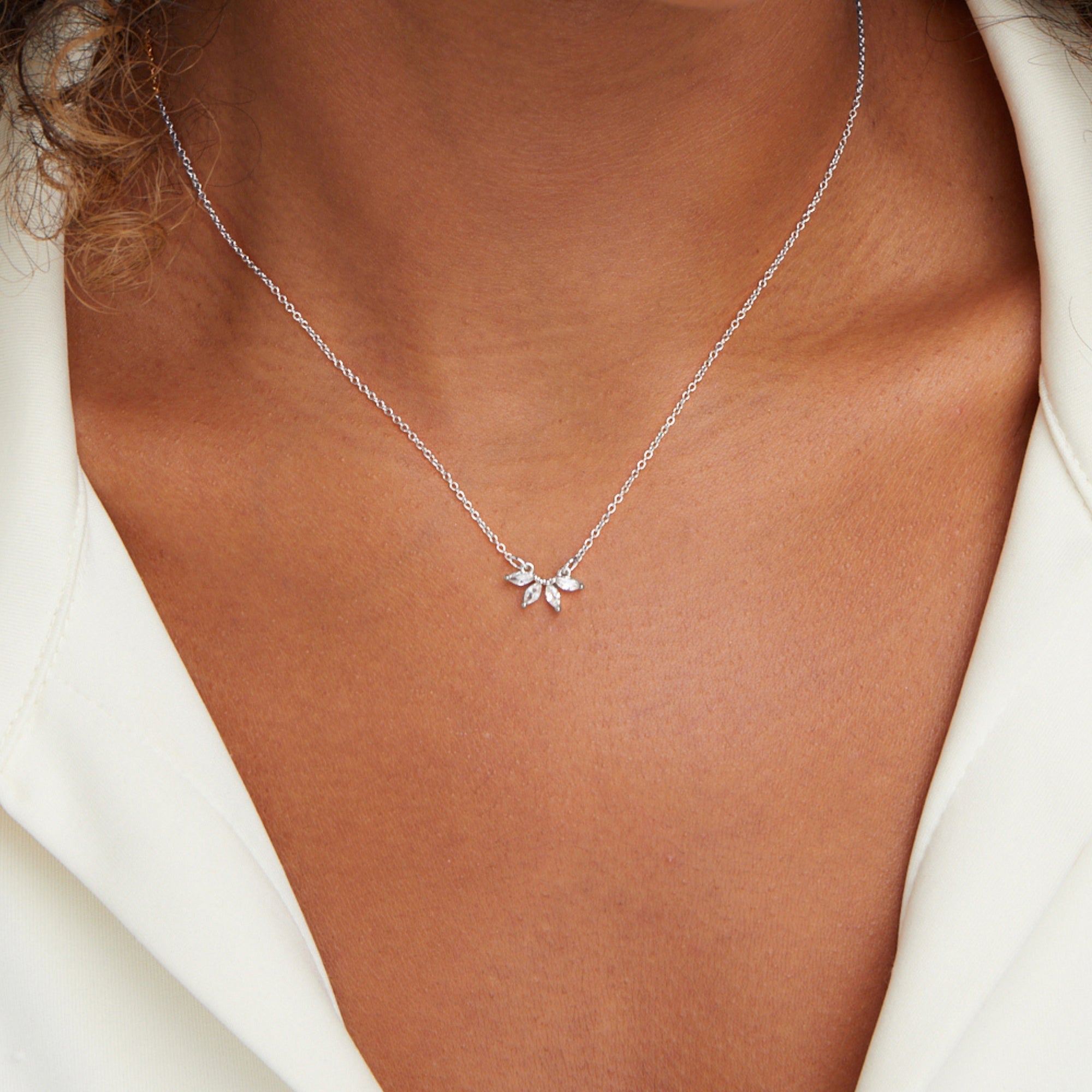 Silver Tiffany Crystal Leaf Pendant Necklace